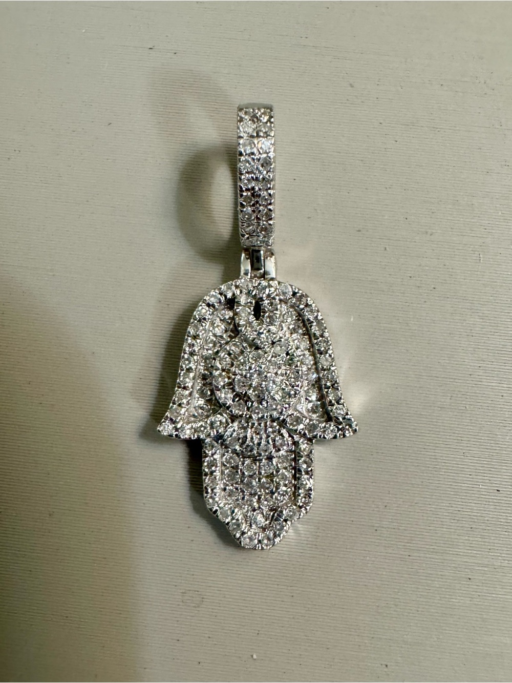 14K White Gold Diamond Hamsa Pendant Only